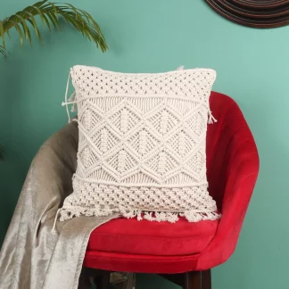 Beautiful and Luxurious Bohemian Macrame Cushion Cover in off white color