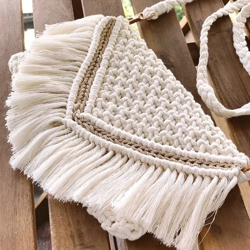 Handmade Macrame Cotton Sling bag – White