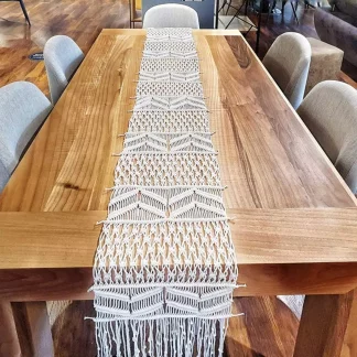 Large Handmade Macrame Cotton Table Runner – 14 x 78 inches – Off White