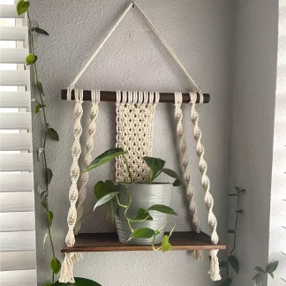 Handmade Macrame Wall Hanging Shelf Planter Single Plank