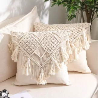 Macrame Cushion Cover in off white color