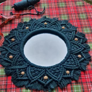 Handmade Macrame Wall Mirror in Dark Blue Color