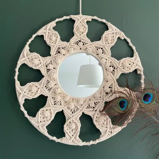 Handmade Macrame Wall Mirror in off White Color