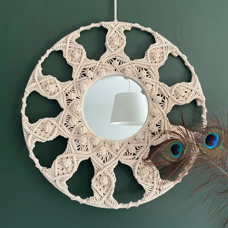 Handmade Macrame Wall Mirror in off White Color
