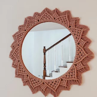 Handmade Macrame Wall Mirror in Peach Color