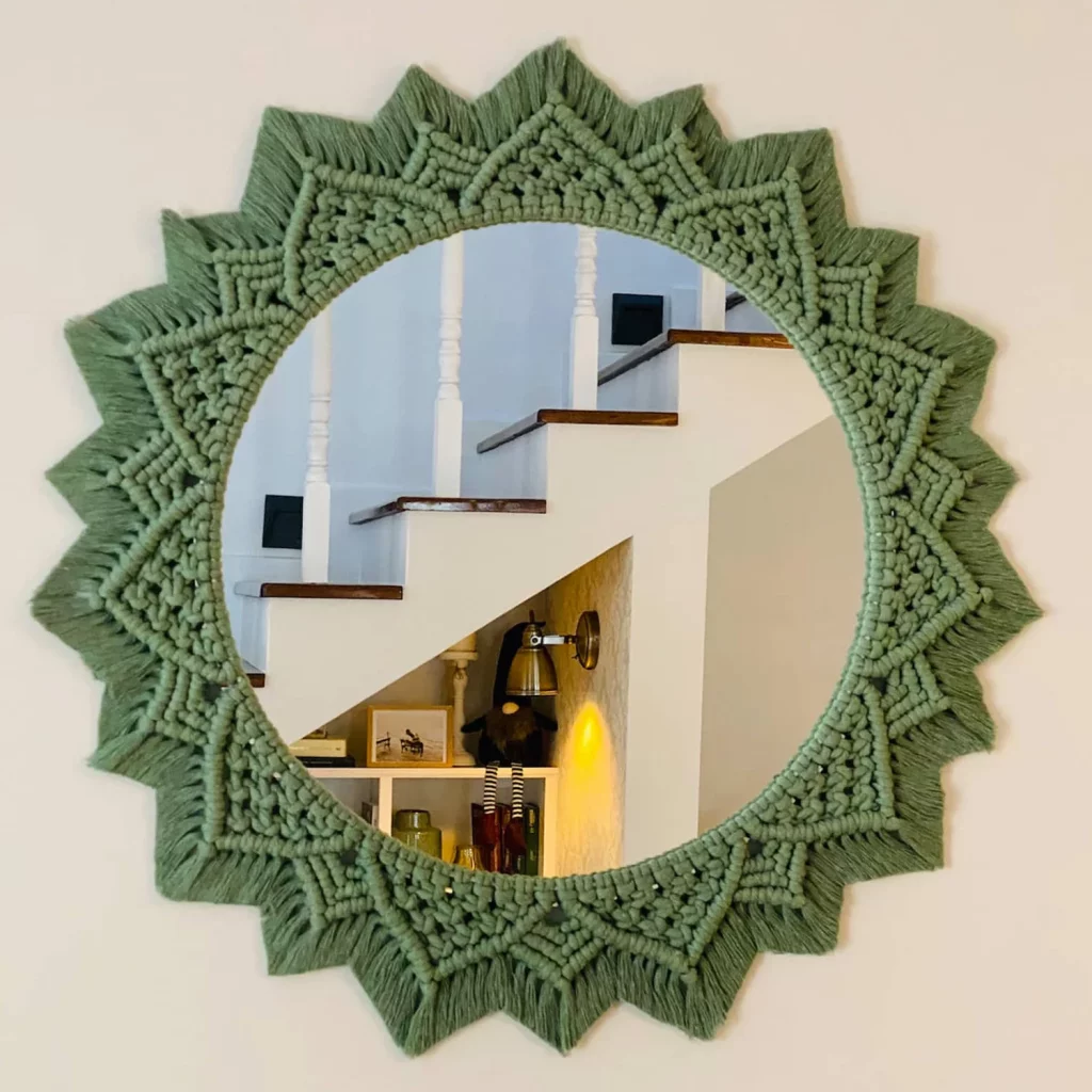 Handmade Macrame Wall Mirror in Green Color