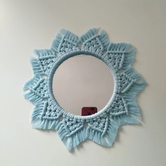 Handmade Macrame Wall Mirror in Sky Blue Color