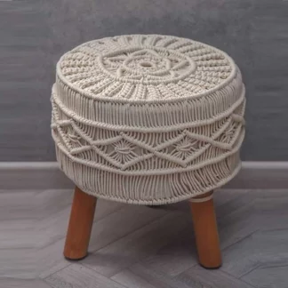 Luxurious Handmade Macrame Ottoman stool in Off White colour
