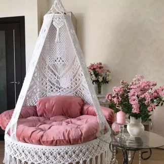Macrame Swing In White & Pink Colour
