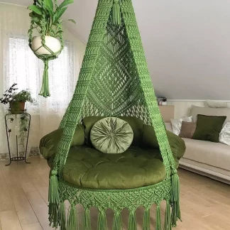Macrame Garden Swing In Army Green Colour