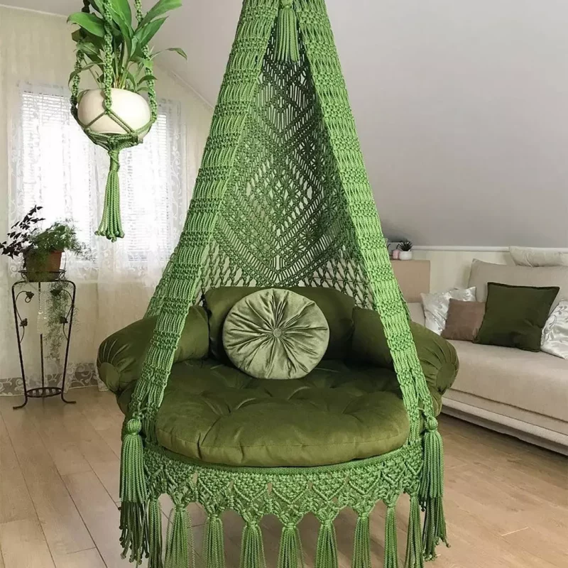 Macrame Garden Swing In Army Green Colour