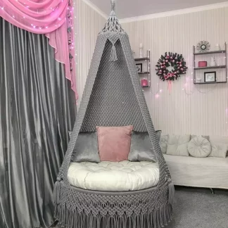 Macrame Swing Jhula In Grey & White Colour
