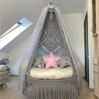 Swing Jhula with Star Cushion in Grey & White Colour