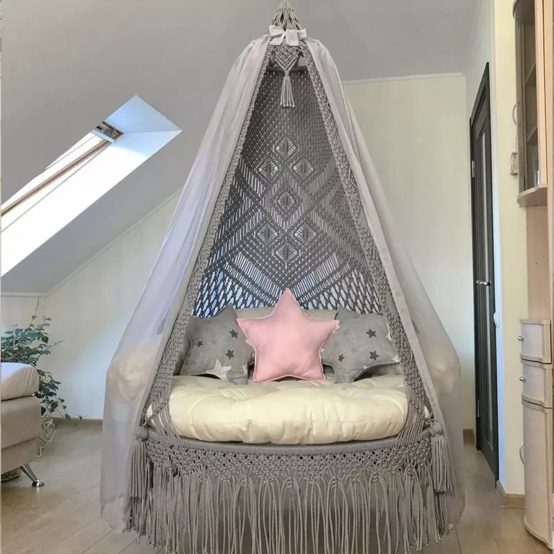 Swing Jhula with Star Cushion in Grey & White Colour