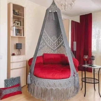 Macrame Swing In Grey & Red Colour