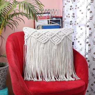 Handmade Macrame Cushion Pillow Cover by WLS Decore – Off White