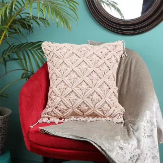Handmade Macrame Colorful Cushion Cover by WLS Decore – Beige