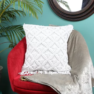 Handmade Macrame Colorful Cushion Cover by WLS Decore – White