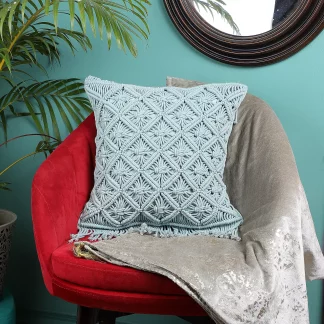 Handmade Macrame Colorful Cushion Cover by WLS Decore – Teal Blue