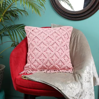 Handmade Macrame Colorful Cushion Cover by WLS Decore – Pink