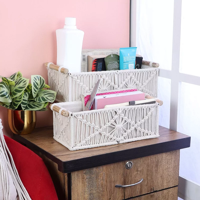 Handmade Macrame Decorative Storage Baskets – Set of 2