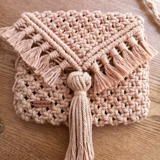 Handmade Macrame Cotton Sling Bag – Peach