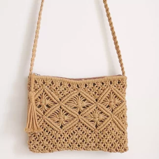Handmade Macrame Cotton Sling bag – Beige