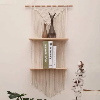 Simple and Unique Handmade Macrame Wall Hanging Dual Shelf Planter