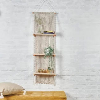 Handmade Macrame Wall Hanging Triple Shelf Planter