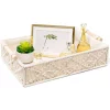 Luxurious Handwoven Boho Decor Macrame Storage Basket Tray with Handle and Cotton Lining Countertop Cabin Organizer Home, Office and Events – (1 Pcs, Off White, 14x10x4 inches, Large)