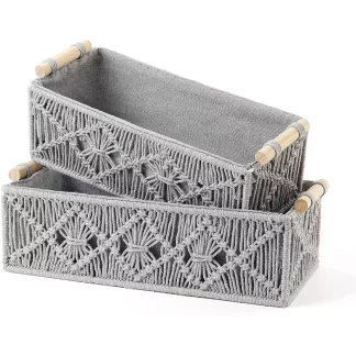 Colorful Handmade Macrame Decorative Storage Baskets – Set of 2