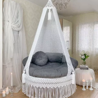 Macrame Indoor Swing chair In White & Grey Colour