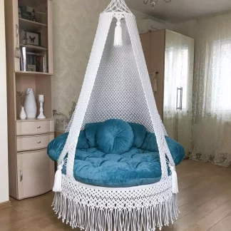 Macrame Swing For Home In White & Blue Colour