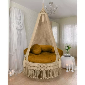 Macrame Outdoor Swing Chair In Beige