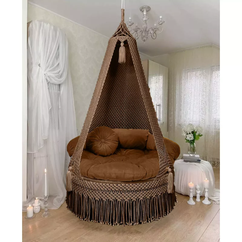 Macrame Garden Jhula In Brown Color