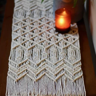 Handwoven Macrame Cotton Table Runner – 14 x 78 inches – Off White