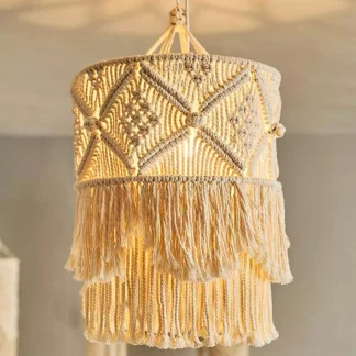 Macrame Chandelier Lamp for Living Room Hall Ceiling Bohemian Style in Off White Color – 1 Pcs