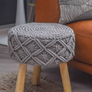 Handmade Macrame Ottoman Stools in Grey Color