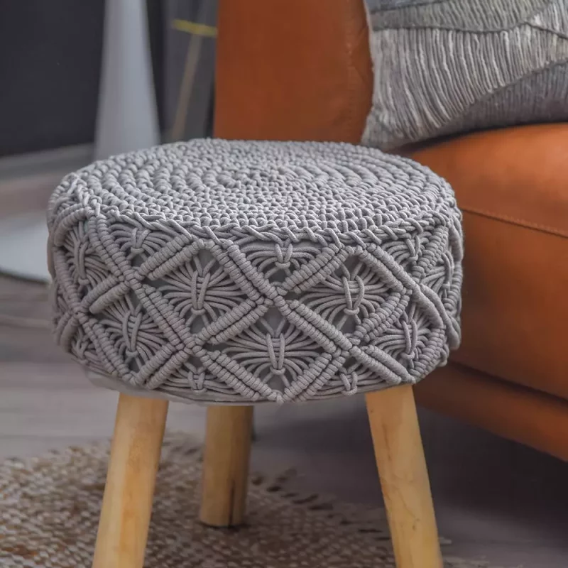 Handmade Macrame Ottoman Stools in Grey Color